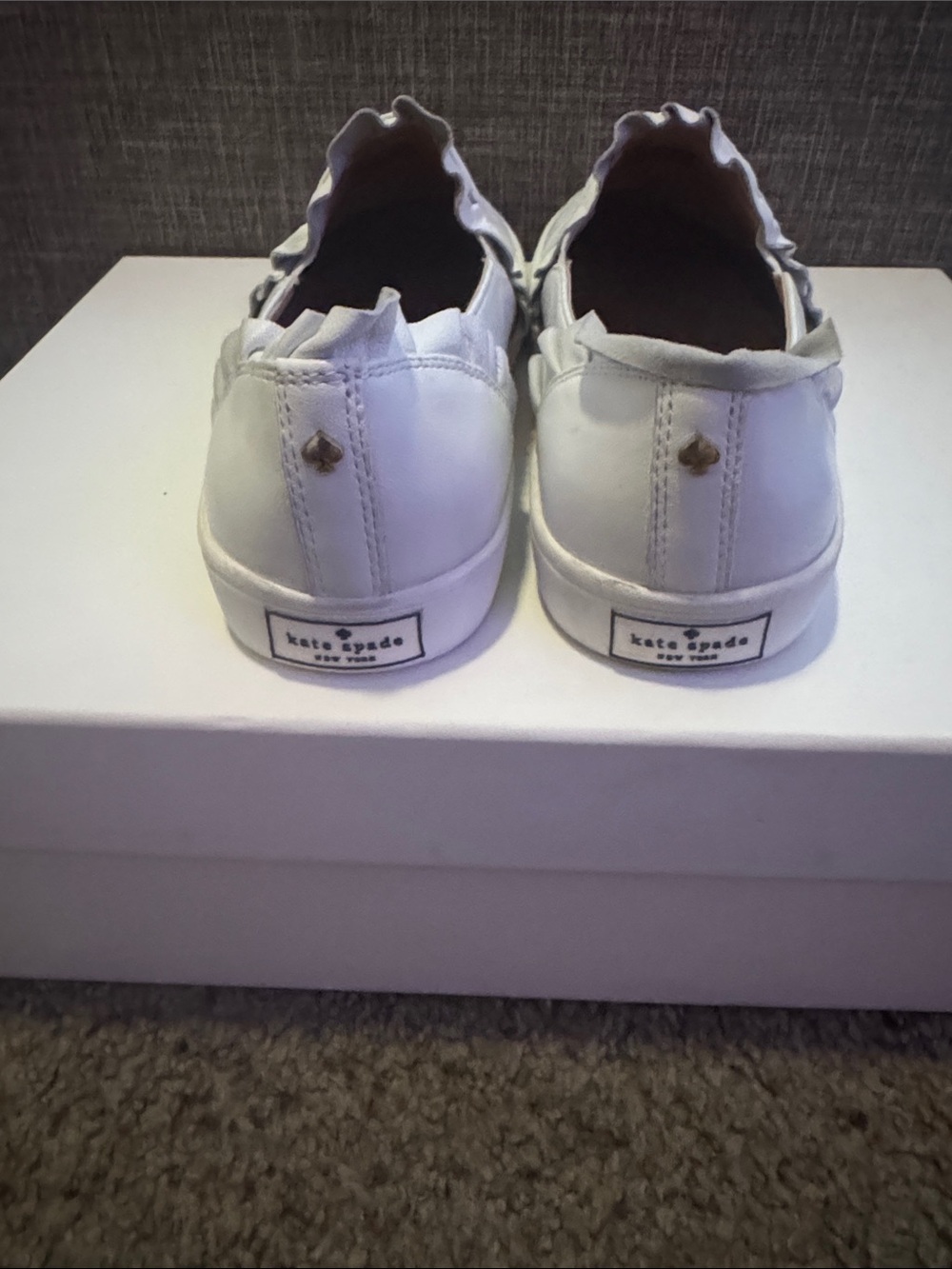 kate spade White Ruffle-Trim Slip-On Sneakers